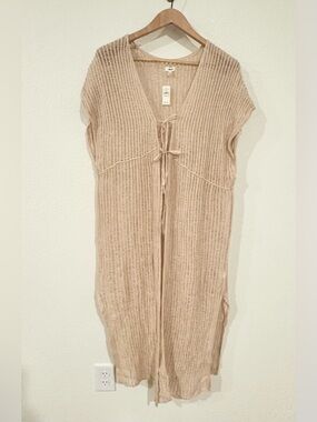 aerie Beige/Tan Open-Knit Cotton Swim Coverup NWT